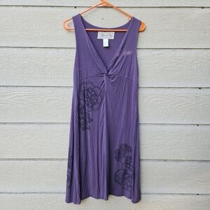 Aventura purple twist-front sleeveless jersey dress with flowers large